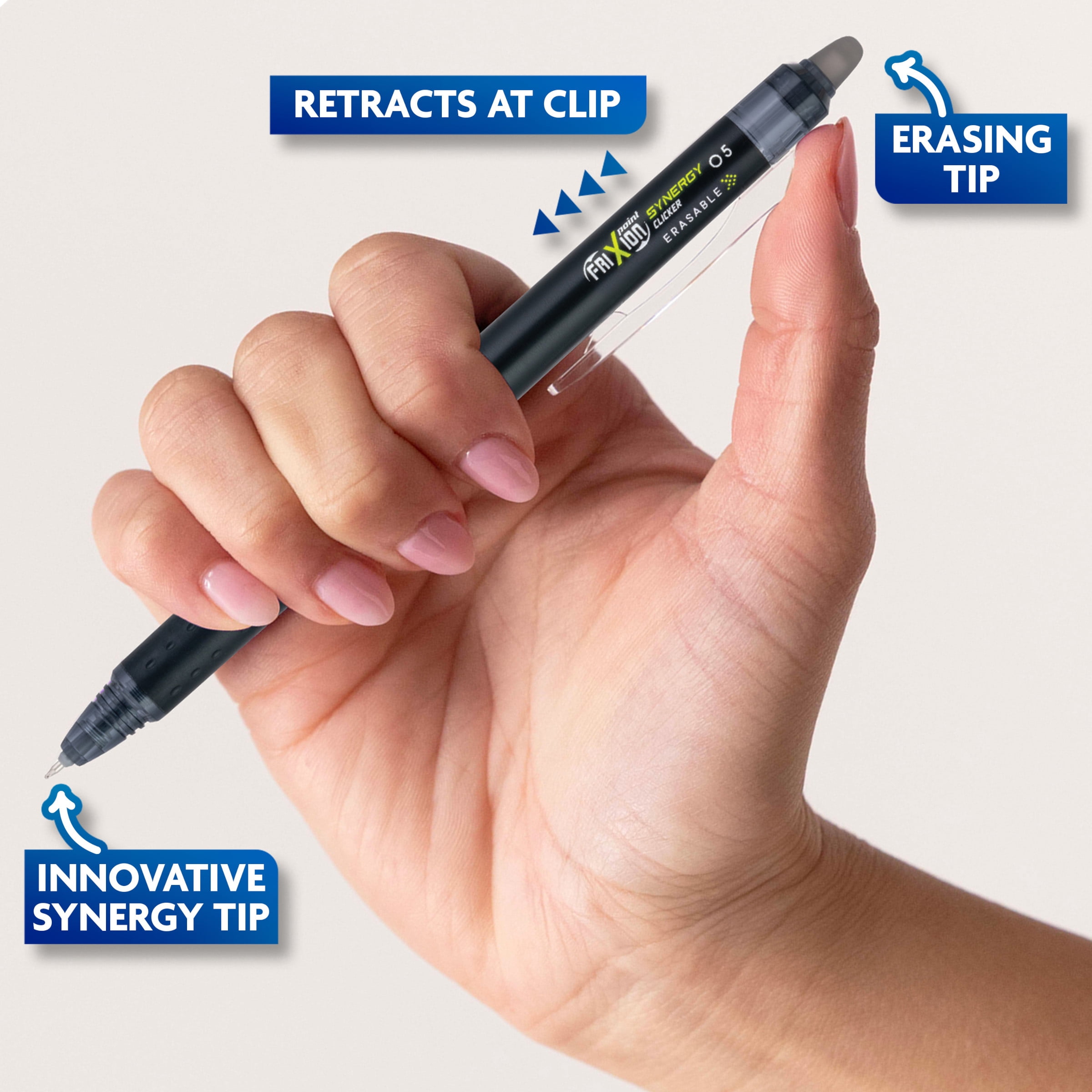 Pilot FriXion Synergy Clicker Erasable Gel Pens, Extra Fine Point, Black Ink, 3 Count