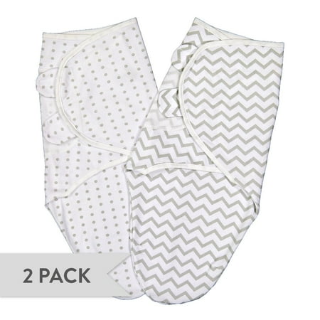 Swaddleez - Swaddle Blanket, Adjustable Baby Wrap 2 Pack Grey Chevron and Polka Dots 0-3