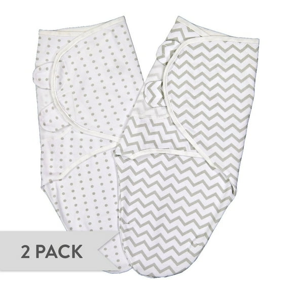 Swaddleez - Swaddle Blanket, Adjustable Baby Wrap 2 Pack Grey Chevron and Polka Dots 0-3 Months