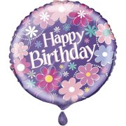 Unique Birthday Blossoms Round Foil Balloon, (45cm) 1 Piece, Multicolor