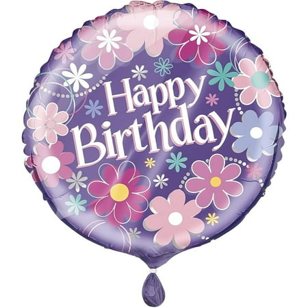 Unique Birthday Blossoms Round Foil Balloon, (45cm) 1 Piece, Multicolor
