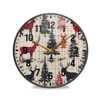 Yayeee Wall Clock Battery Operated 11.9" Silent Non-Ticking for Living Room, Red Deer