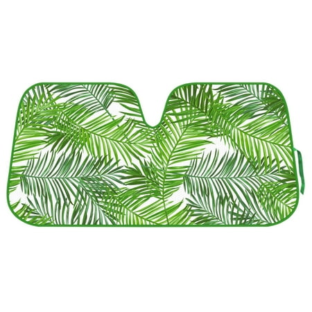 Double Bubble Windshield - Tropical Palm Tree Auto Sun Shade for Car SUV Truck - Green Tropical Leaf - Double Bubble Foil Jumbo Folding Accordion for Windshield