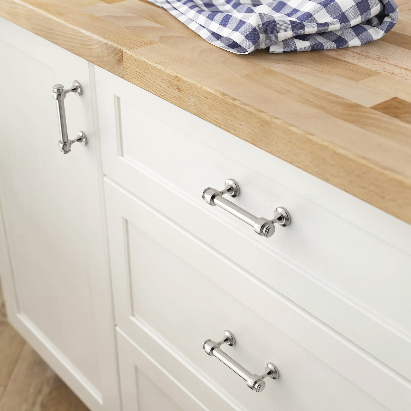 Furniware 10 Pack Straight Bar 3inch Hole Size Cabinet Drawer Handles,Brushed Satin Nickel Cabinet Hardware