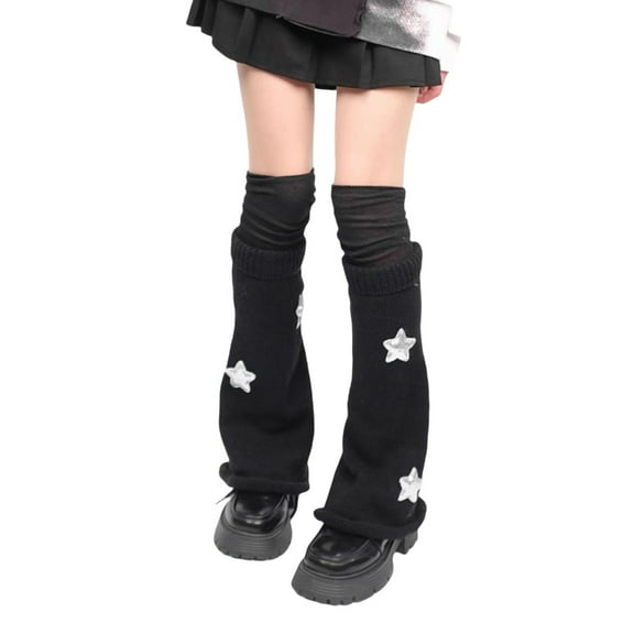 Leg Warmers for Women Cute Star Knitted Boot Covers with Thigh High Stockings