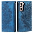 thumbnail image 2 of Case for Samsung Galaxy S21 Wallet Case for Women Girls with Card Holder, Embossed Flower Pattern Magnetic Flip PU Leather Purse Protective Phone Cover for Samsung Galaxy S21, Blue, 2 of 10