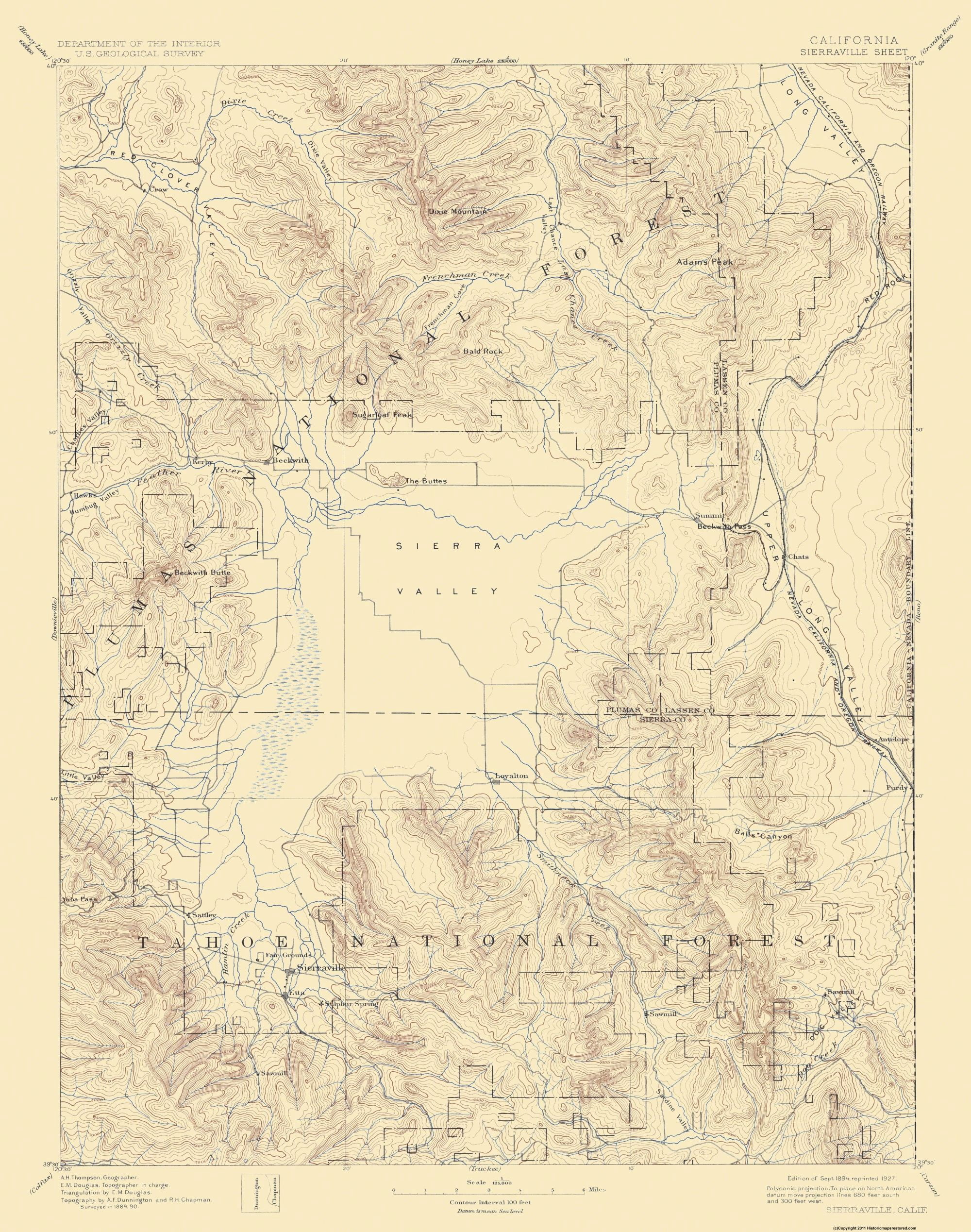 Sierraville California Sheet USGS 1894 23 x 29.19