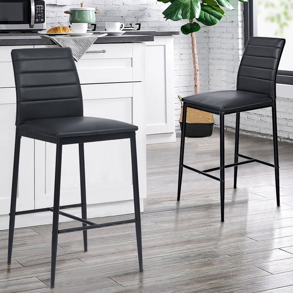 Set of 2 Bancos Alto, con Respaldo y Reposapié, Color Negro HOMEMAKE FURNITURE Moderno
