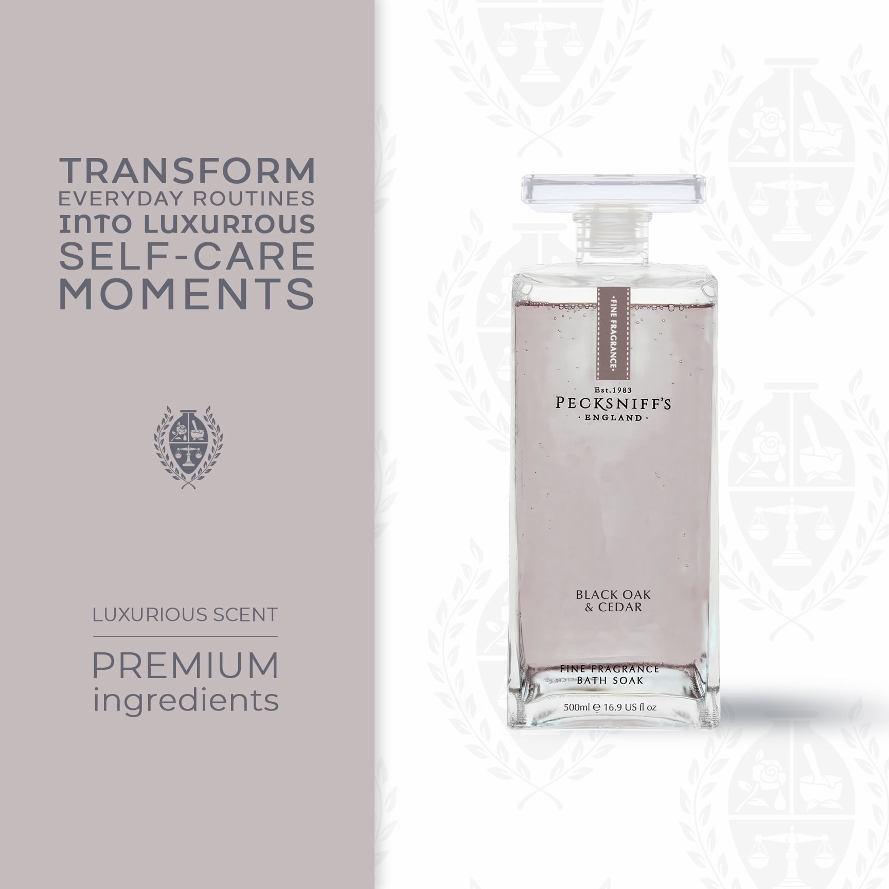 Pecksniffs Prestige Black Oak & Cedar Bath Soak Decanter | 500ml/16.9 Fl Oz
