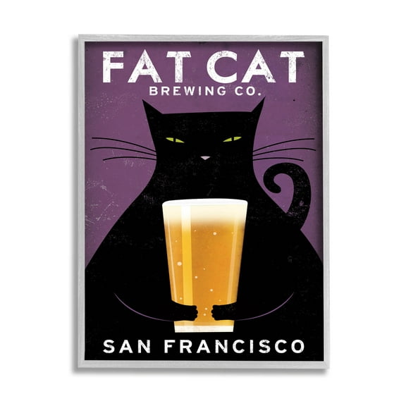 Stupell Industries Fat Cat Brewing Vintage Typography Graphic Art Gray Framed Art Print Wall Art, Design by Ryan Fowler