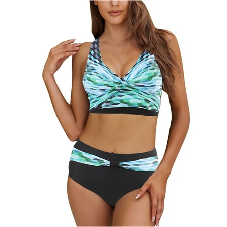 

VKEKIEO Two-Piece Sets Swimsuit Sport Bra Style Lift Mint Green XXL