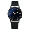 thumbnail image 2 of Reloj para hombre, correa de cuero de PU, esfera redonda grande, reloj de pulsera informal de cuarzo para hombre (azul oscuro), 2 of 5