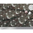 thumbnail image 2 of Soimoi Brown Cotton Poplin Fabric Anemone & Leaves Print Fabric by Yard 58 Inch Wide, 2 of 3