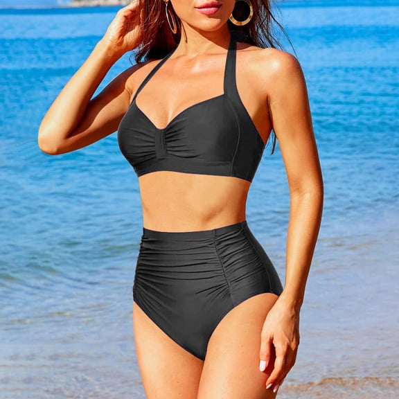 High Waisted Bikini Sets for Women Push Up Seamless Bra and Full Coverage Bodycon Swimwear Bottom