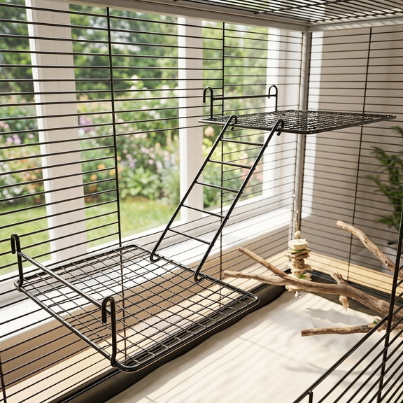 DRAFIDEEP Bird Perch Platform Black Stainless Steel with Climbing Ladder