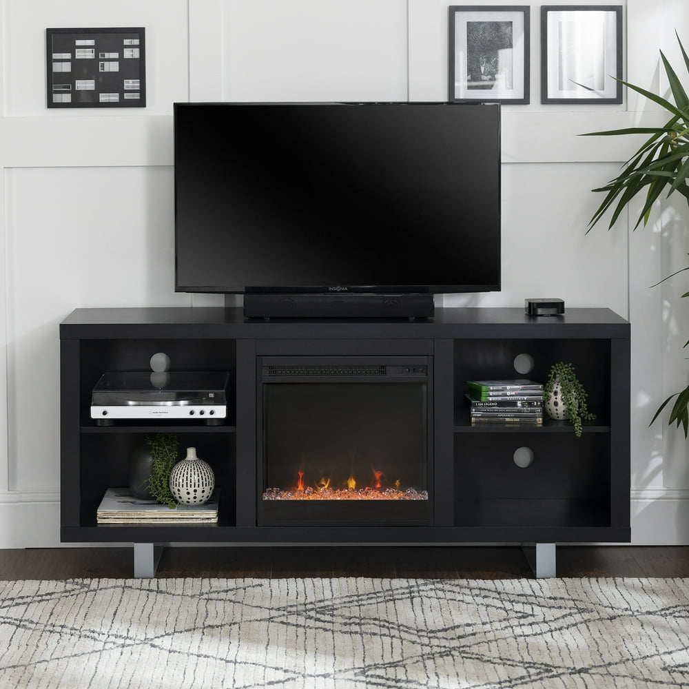 Manor Park Modern Fireplace TV Stand for TVs up to 64", Black Walmart