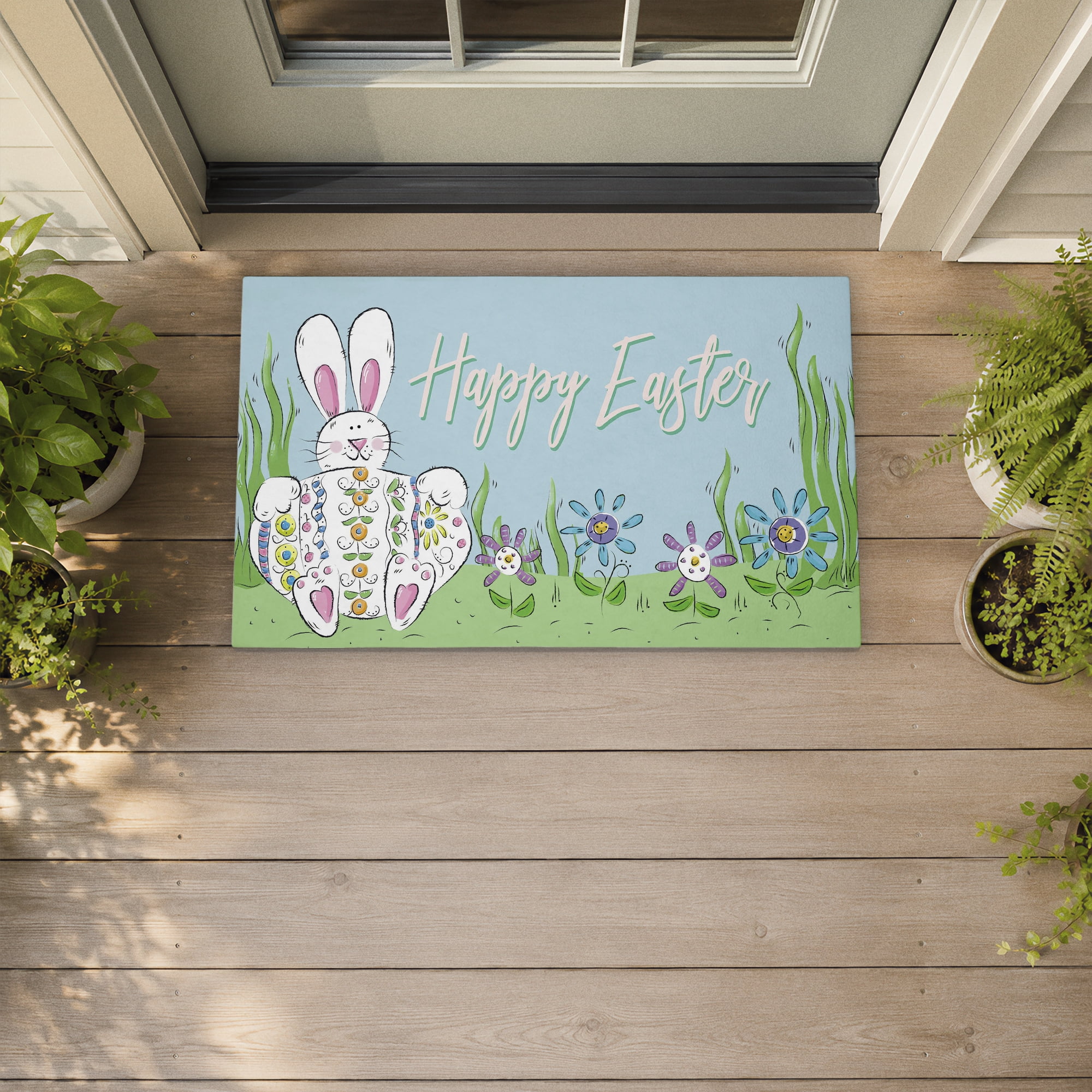 Stupell Industries Happy Easter with Florals Printed Outdoor Door Floor Mat, design by Deidre Mosher