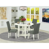 Round Dining Table Set - 5 Piece Kitchen Table with Chairs - 42 Inch Table & Linen Fabric Seats