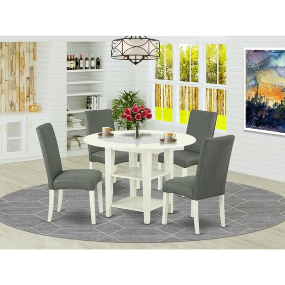 Round Dining Table Set - 5 Piece Kitchen Table with Chairs - 42 Inch Table & Linen Fabric Seats