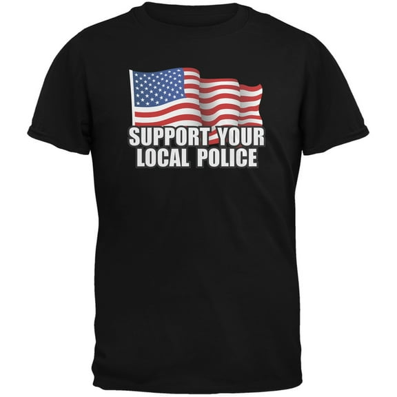 Support Your Local Police Flag Black Adult T-Shirt - 2X-Large