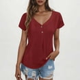 thumbnail image 6 of Hot days, bold styles. Olyvenn Women's V Neck Summer Tops Casual Loose Fit Henley Shirts Button Down T Shirts Tunics Solid Color Basic Tee Shirts Wine L, 6 of 7
