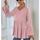 thumbnail image 5 of Jersey Liso Cuello En V Tipo Suelto Dobladillo Lindo Mangas Largas Cómodo Top De Mujer Para Otoño Rosa XL, 5 of 8