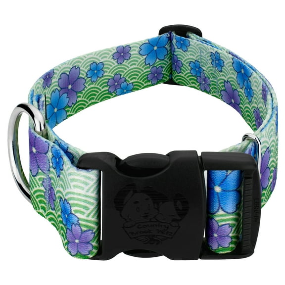 Country Brook Petz® 1 1/2 inch Deluxe Blue April Blossoms Dog Collar, Large