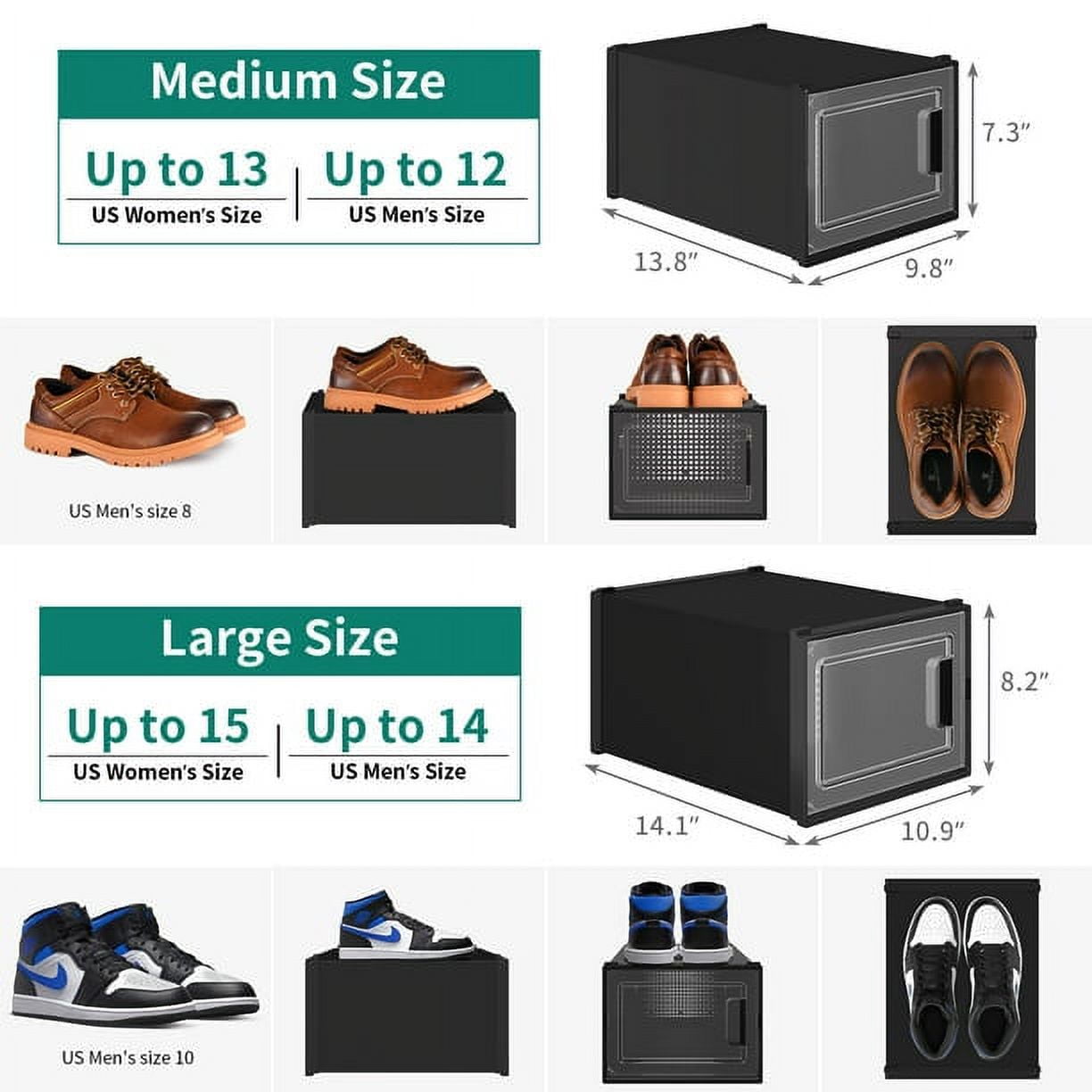 Dextrus 18 Pack Shoe Storage Box, Large Case Set Sneaker Organizers, Black
