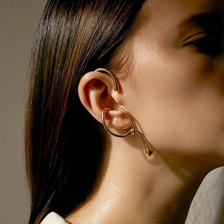 2Pc Non-Piercing Ear Cuffs For Women – Chunky Gold Cartilage Earring Clip With Cubic Zirconia, Wrap Ear Cuff Fake Earrings Jewelry Gift
