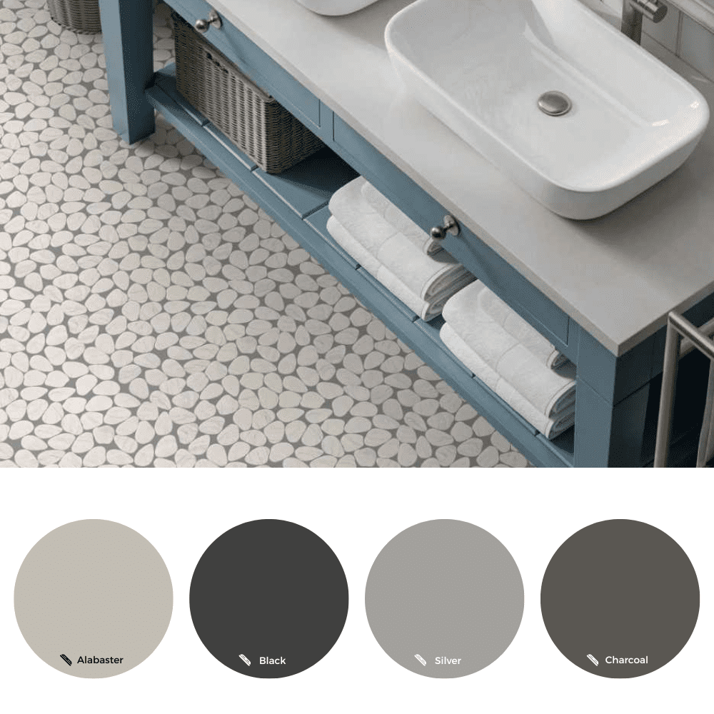 The Tile Life Recycled Cenote Pebble 13" x 13" Crema Matte Glass Mosaic Tile 1 Sheet