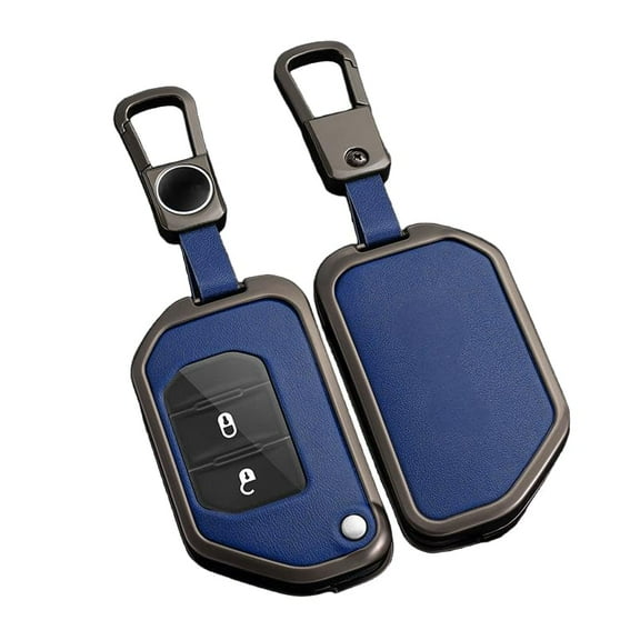 for Jeep Key Fob Cover, Leather Zinc Alloy Key Fob Case for 2018-2025 Wrangler JL JLU Rubicon, 2020-2025 Gladiator JT Sahara JLU Flip Key Fob