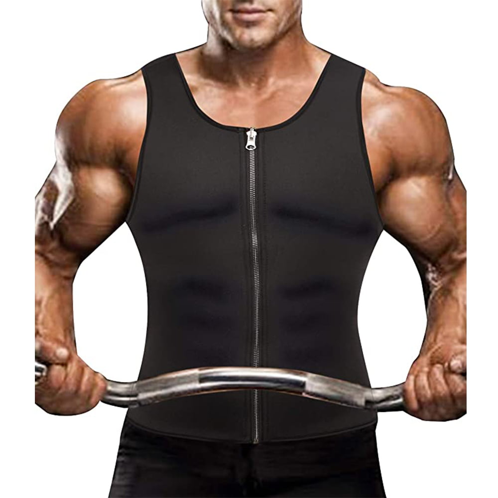 Men's Heat Trapping Zipper Sweat Enhancing Vest Slimming Workout Tank Top Shaper 