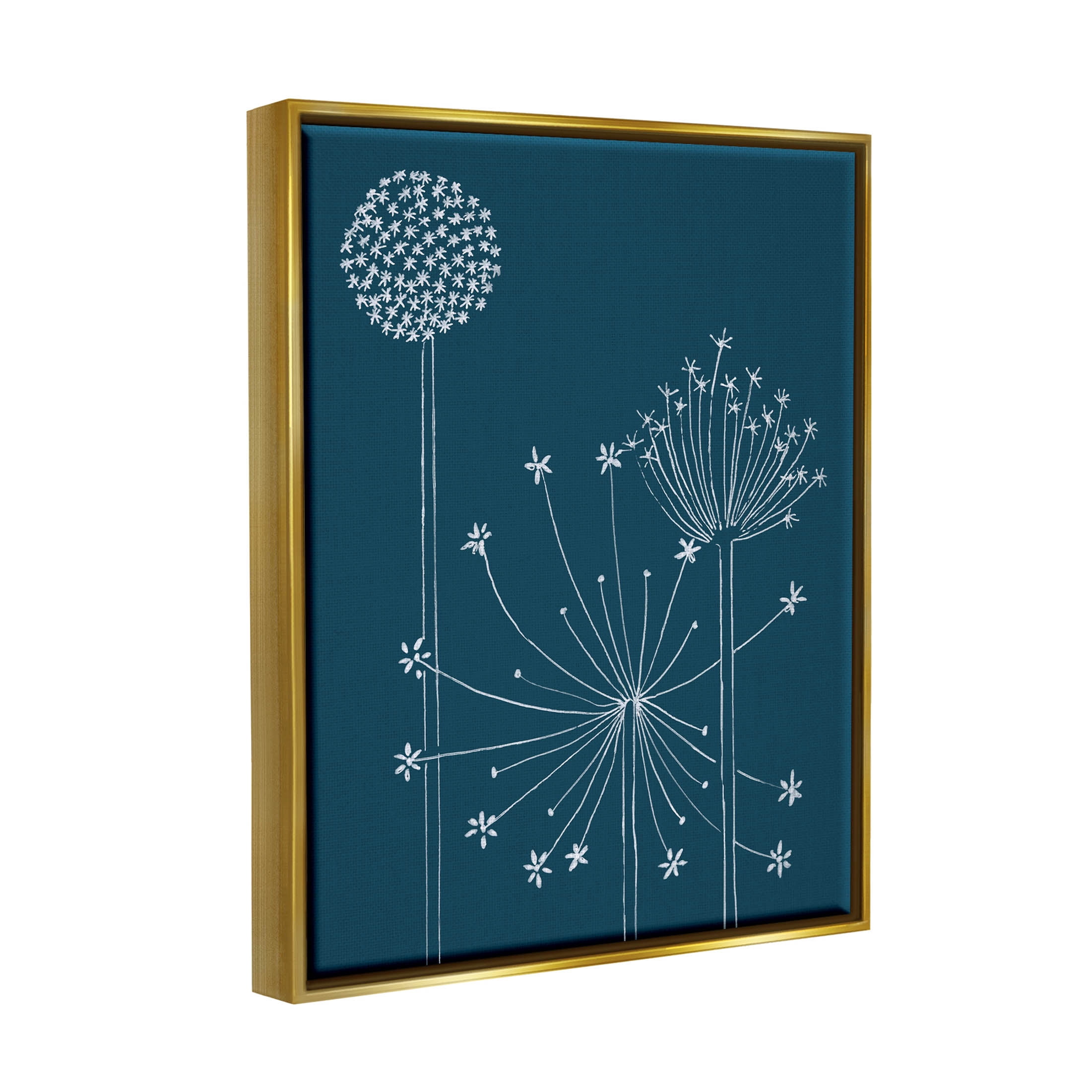 Stupell Industries Dandelion Wildflower Botanical Outlines Graphic Art Metallic Gold Floating Framed Canvas Print Wall Art, Design by Alicia Longley