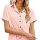 thumbnail image 2 of Traje de baño para mujer, camisa larga con botones de manga corta y cuello vuelto de Color liso para playa, color rosa, L, 2 of 6