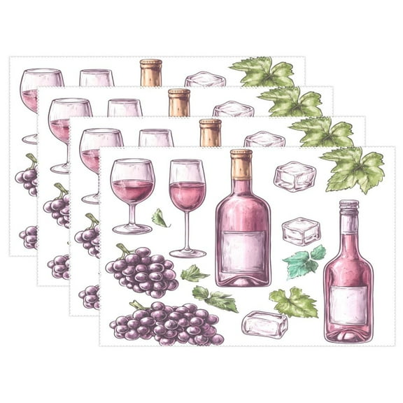 Ryvnso Placemats Set of 4 Wine and Grapes Dining Mats Heat-Resistant Non-Slip Washable Table Mat