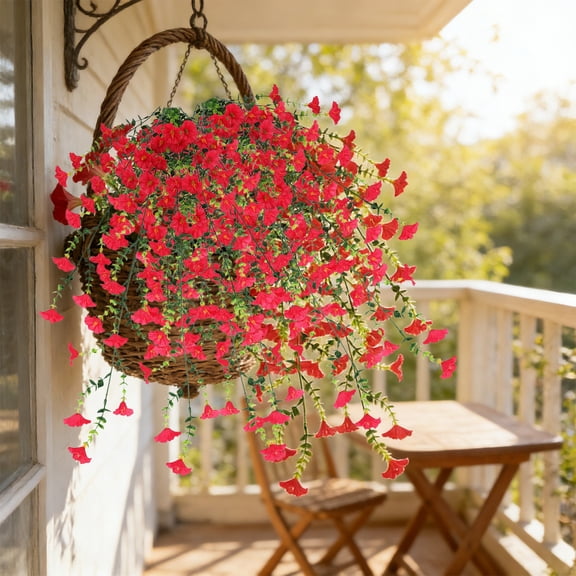 2PCS UV Resistant Artificial Morning Glory Vines, Realistic Silk Hanging Rattan Flowers, Spring Summer Indoor Outdoor Decor for Garden, Porch, Patio, Wedding and Wall Fence