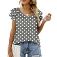 thumbnail image 2 of CFLVAEK Summer Blouse for Women Dressy Dressy Dressy Casual Petal Sleeve Shirts Elegant Polka Dot Print Blouses Loose Fit V Neck Tunic Tops Gray XXL, 2 of 6