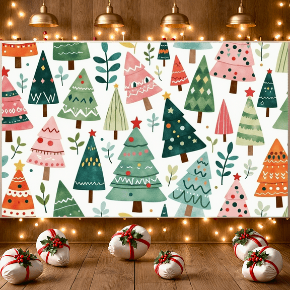 Festive Theme Christmas Trees Holiday Banner Decorative Design Winter Woodland Celebration for Home Party Indoor Decoration Seasonal Event