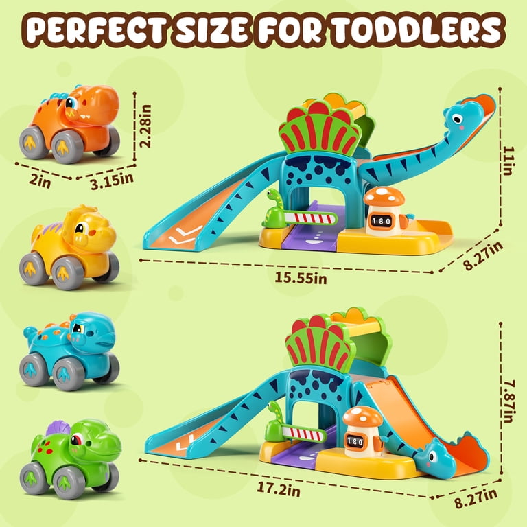 OROLIVING Dinosaur Slide & Parking Lot with 4 Toy Cars photo 8