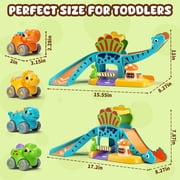 Toy Car for Kids, Dinosaur Toy Car, 5 in 1 Dinosaur Slide & Parking with 4 Push and Go Toy Cars, Toys for 2-3 Year Old, Toddler Toy Car, Learning Educational Toys for Boys Girls Best Birthday Gifts