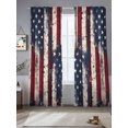 thumbnail image 2 of Independence Day Sheer Curtains 2 Panels Set U.S. Flag Themed Five-Pointed Star Retro Wood Grain Sheer Window Curtains Light Filtering Rod Pocket Voile Drapes for Bedroom Living Room 52"X96", 2 of 9