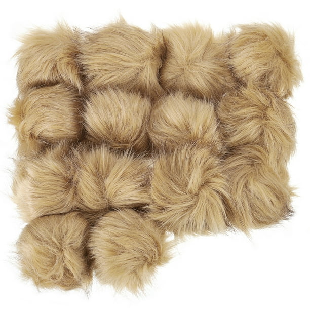 Uxcell Pompones de piel sintética para sombreros, bolas de piel suave y esponjosa con bucle elástico, paquete de 14 en color caqui