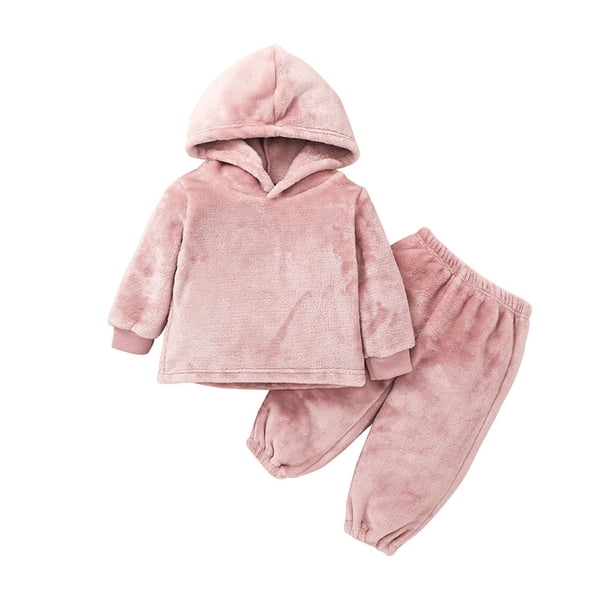 Gibobby Conjunto para bebé niña Sudadera con capucha de manga larga para bebés y niños, conjunto de ropa de pantalones de lana, conjunto de 2 uds de invierno(Rosa,6-9 Meses)