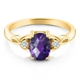 thumbnail image 2 of 18K Yellow Gold Plated Silver Purple Amethyst and White Moissanite 3-Stone Rings for Women (1.28 Cttw, Gemstone February Birthstone, Oval Checkerboard 8X6MM, Available in Size 5, 6, 7, 8, 9), 2 of 4