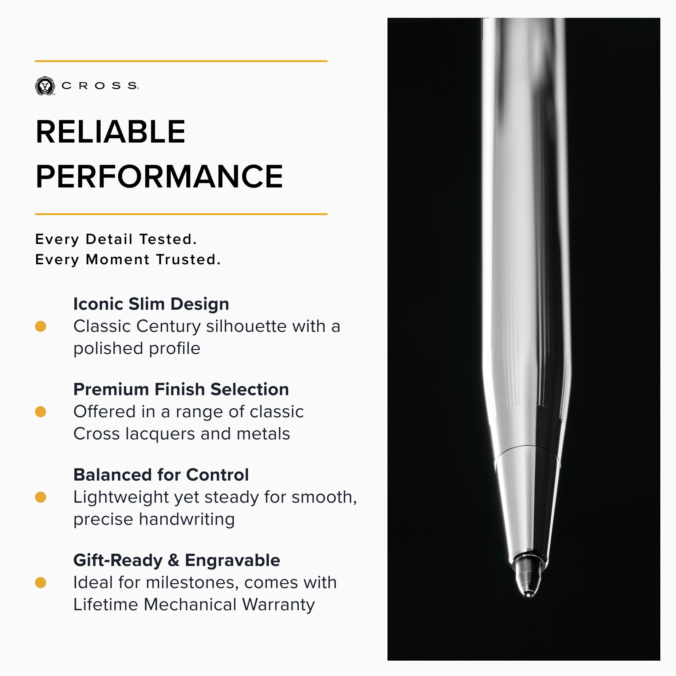 Cross Classic Century Refillable Medium Ballpoint Pen And 0.7mm Pencil Set, Includes Premium Gift Box - Lustrous Chrome
