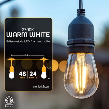 ECOSCAPES OUTDOOR LED CAFE LIGHTS (24 BULBS 48 FEET)