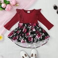 thumbnail image 2 of Kucnuzki Newborn Baby Girls Dress 3-6 Months Round Neck Ruffle Long Sleeves A-line Dress Floral Romper Dress Knit One-piece Dress Princess Dress with Headband 2pcs Red, 2 of 7