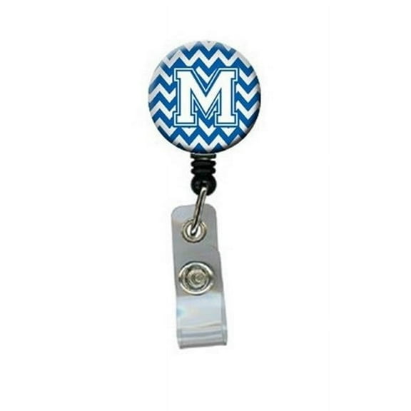 Carolines Treasures CJ1045-MBR Letter M Chevron Blue & White Retractable Badge Reel, 5 x 1 x 2 in.