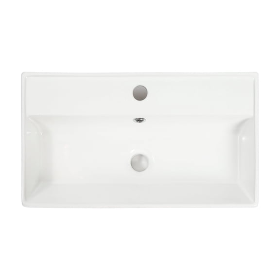 Vessel Sink 21.6", White Ceramic Rectangular Bathroom Sink, Modern Vessel Vanity Sink for Bathroom, Hotel - 24V06PB21 Glossy White Ceramic