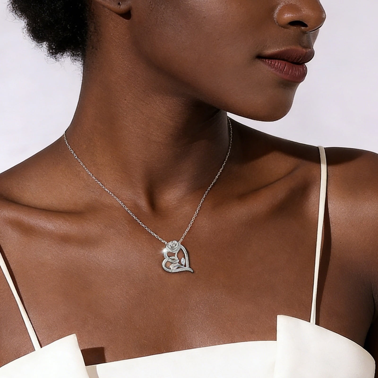 Flydeer Necklaces for Women 925 Sterling Silver Rose Flower Heart Pendant Necklace 5A CZ Valentines Jewelry Gifts for Women